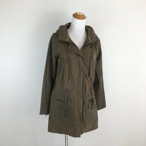 ZARA Green Zip Pockets & Cuff Mixed Media Drawstring Waist & Collar Jacket